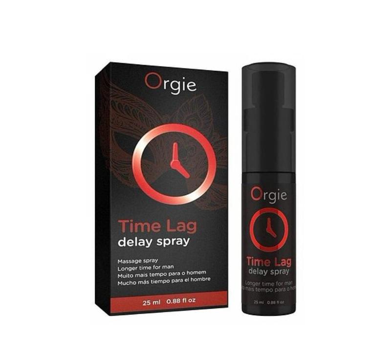 Anti-ejaculation spray Luxuria Kronos in black bottle and box, 20ml, dermatologically tested, for delaying ejaculation.