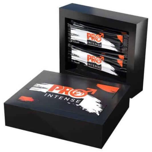 PROMO PRO INTENSE supplement box with 12 sachets for male fertility and performance enhancement.