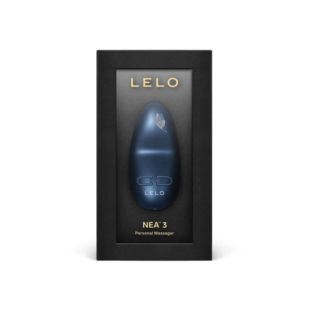 Compact and discreet Vibrator Lelo Nea™ 3 Alien Blue in packaging, featuring 10 powerful vibration settings and ultra-quiet, waterproof design.