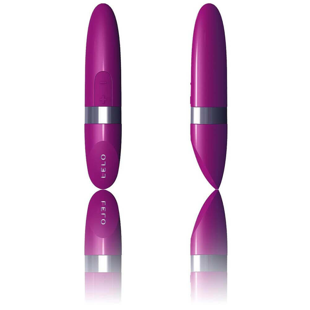 Mia 2 Lelo vibrator in lipstick shape, shown in various views, featuring 6 speeds for diverse sensations.